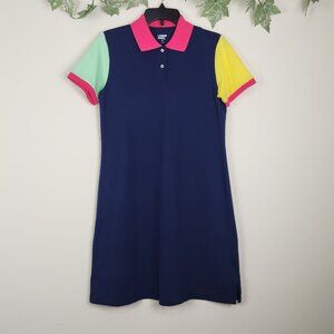 Lands' End Size S (6-8) Navy Pink Yellow Green Short Sleeve Cotton Blend Dress